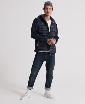 Superdry Storm Diagonal Quilted Hybrid Férfi Kapucnis Pulóver Sötétkék/Sötétkék | TQCJD4561